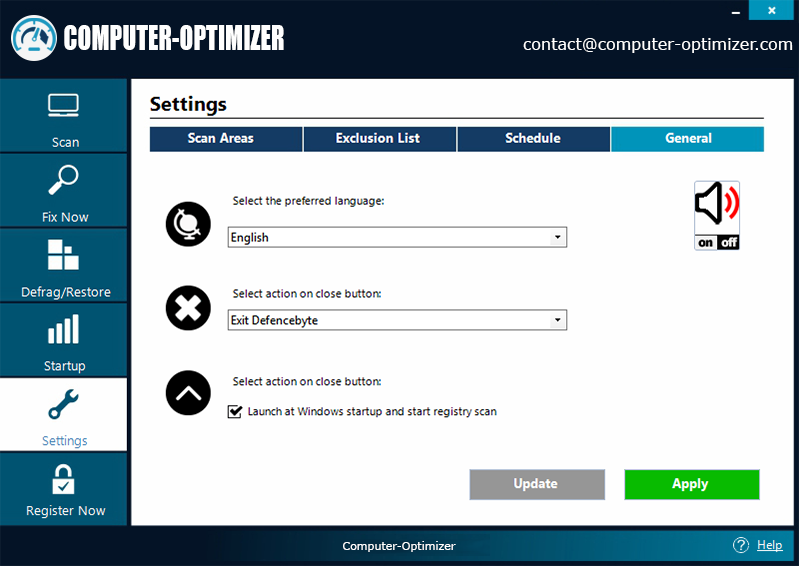 computer-ptimizer Settings Window