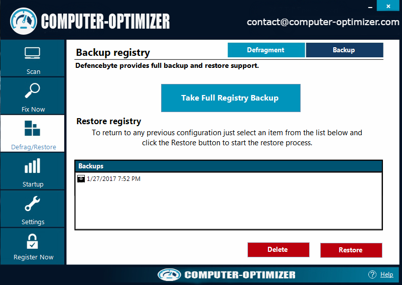 computer-ptimizer Create Windows Registry Backup